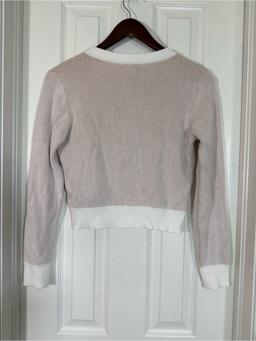 Dreamers by Debut Ribbed Cropped Cardigan Sweater Beige White Size S - Picture 4 of 12
